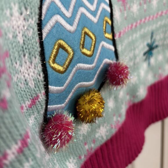 Ugly Christmas Sweater Women Knit Blue Unicorn Pullover Crew Neck Holiday Festiv - Picture 9 of 9